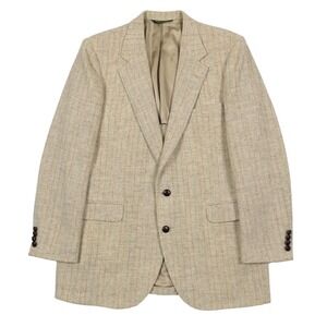 Harris Tweed x Brooke & Deane Mens 42R 100% Wool Beige Striped Sport Coat VTG